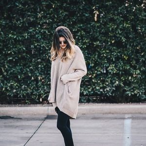 Ribbed Knit Oversized Sweater with Pocket Detail